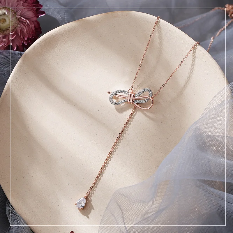Модный лук Y ожерелье подвеска с бантом длинноцепочечный котел смешанные кристаллы из сваровски для женщин Свадебный праздник