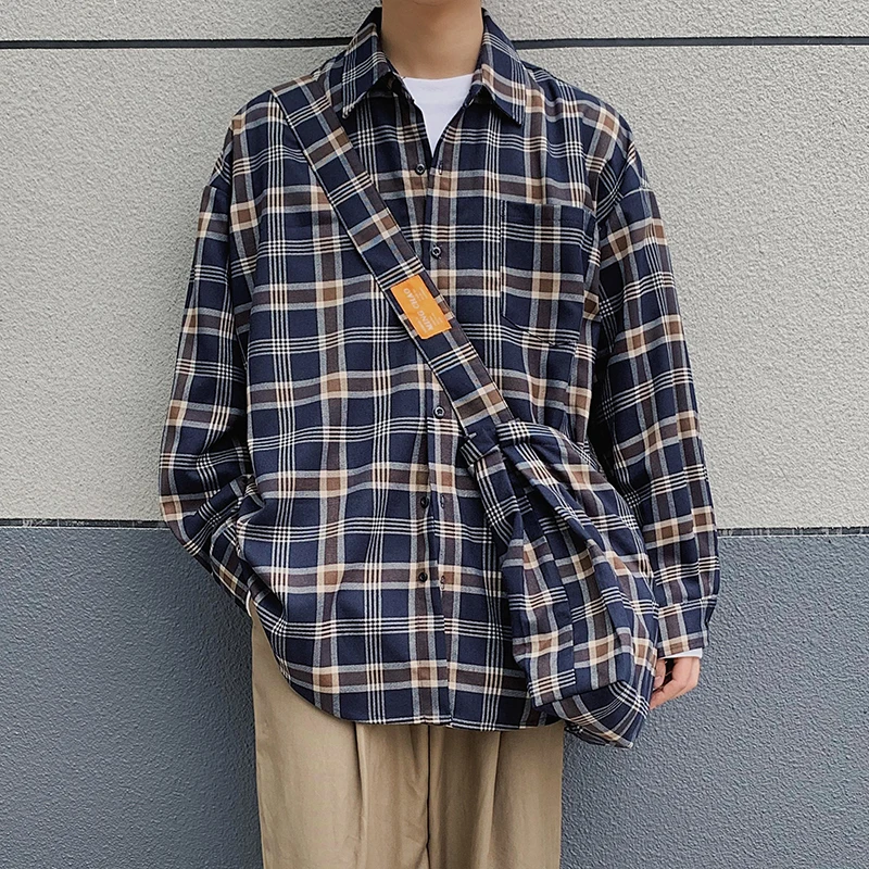 

Give Bag 2019 Men's Lattice Printing Long Sleeve Hawaiian Shirt Male Coats French Cuff Mens Fashion Shirts Camisa Masculina