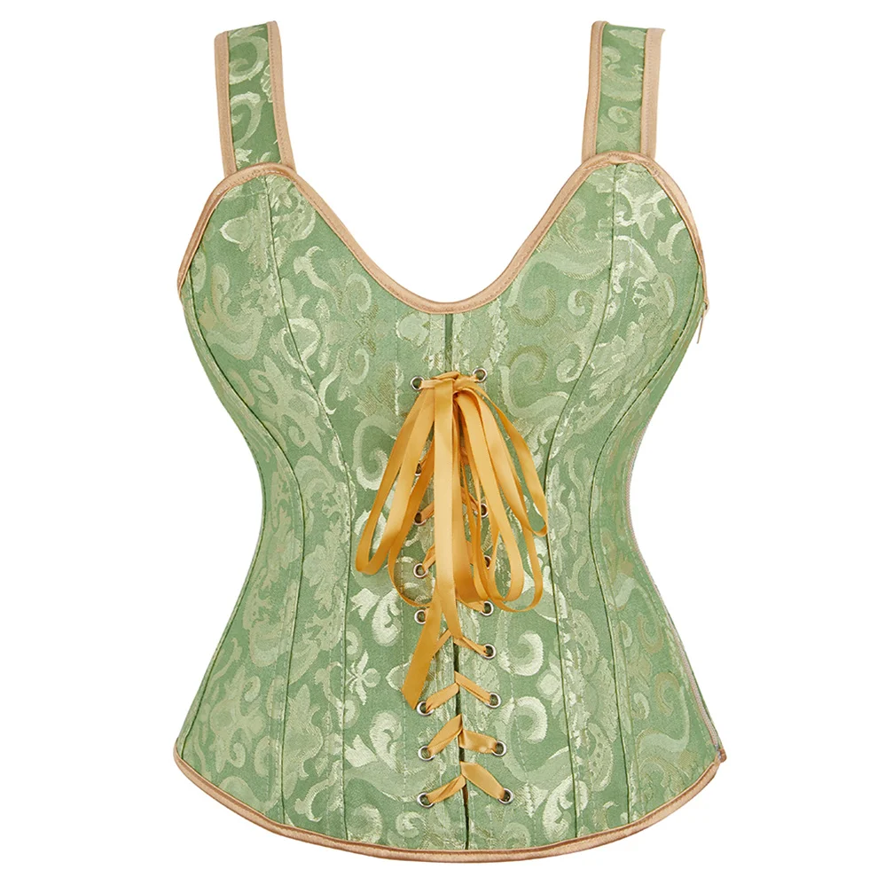 Steampunk Corset with Cup Lingerie Zipper Side Straps Overbust Corset Waist Trainer Bustier Plus Size tummy control underwear