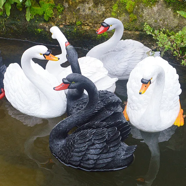 Kültéri Szimuláció Úszó Víz Hattyú Gyanta Szobor Kerti Medence Figurák Dekoráció Park Fűlakos Díszek Kézművesek - Image 4