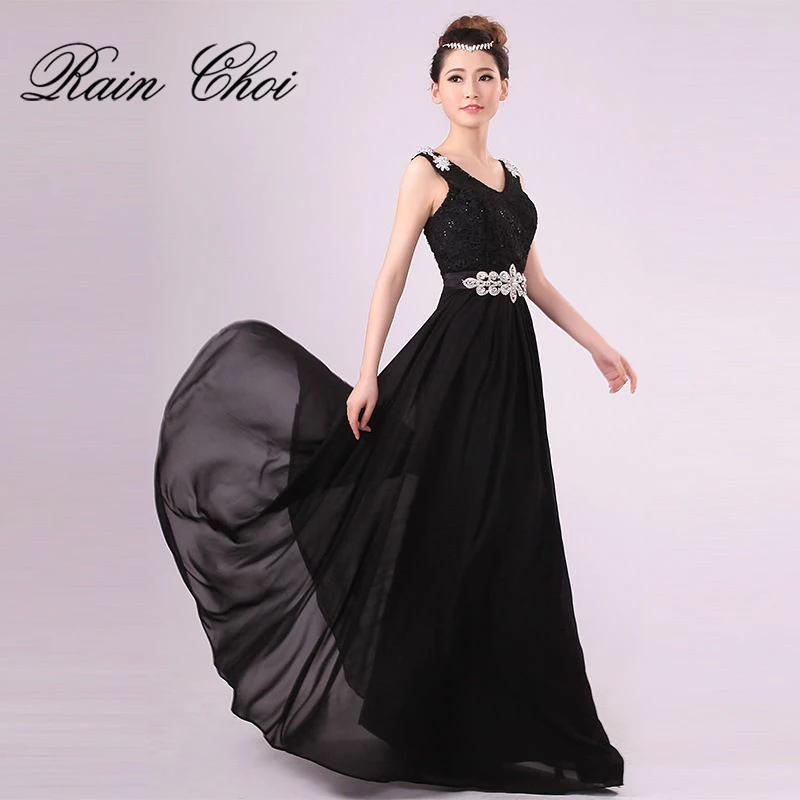 

Sleeveless V Neck Formal Prom Gowns Vestido de noite A-line Long evening Dresses Cheap