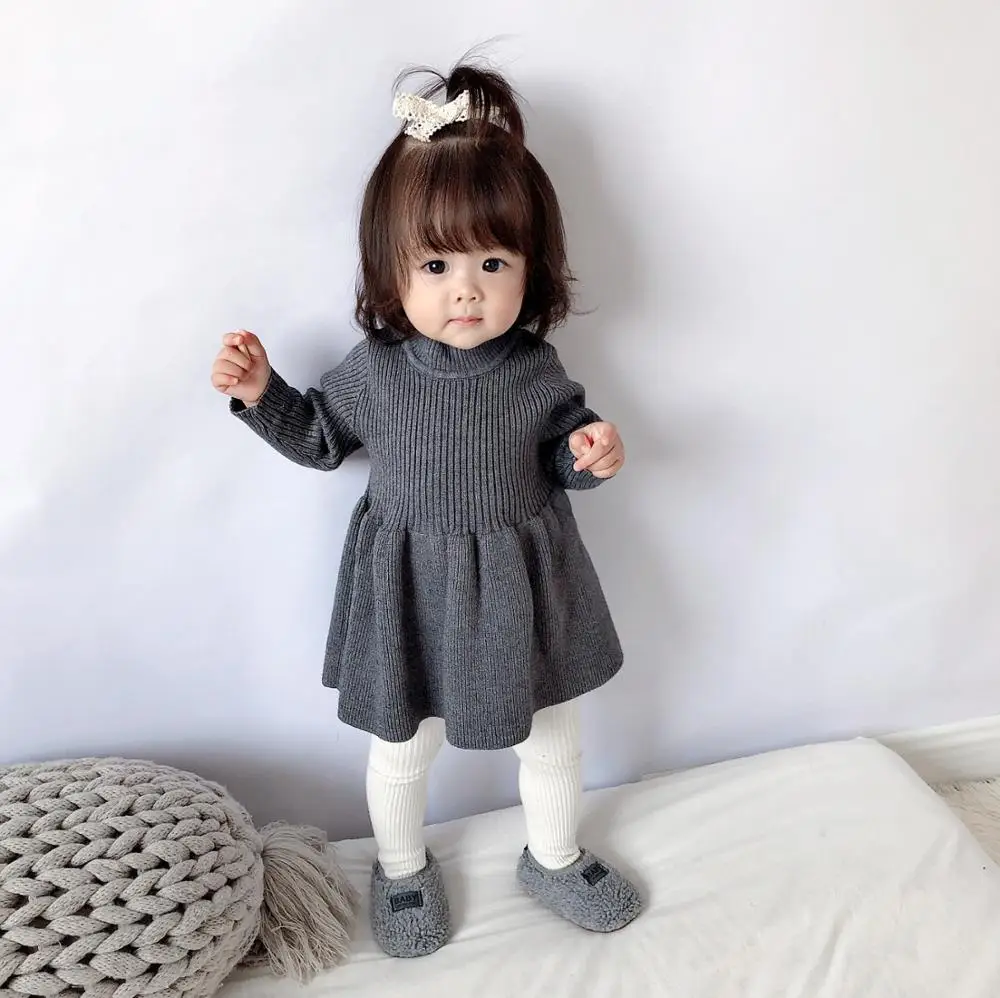 Стильное осенне-зимнее вязаное платье для маленьких девочек модный свитер с круглым вырезом для маленьких девочек платье-свитер для маленьких девочек