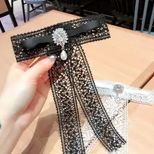 Прямая поставка и женская кружевная лента брошь для галстука-бабочки булавка Стразы искусственный жемчуг предварительно завязанный Галстук Зажим Nov.20