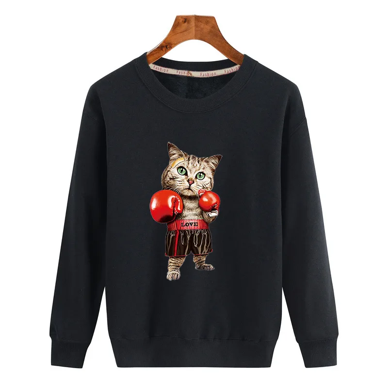 

Свитшот мужской с наполнителем и круглым вырезом, рубашка с длинными рукавами и мультяшным принтом, теплая стрейчевая кофта с бархатной подкладкой