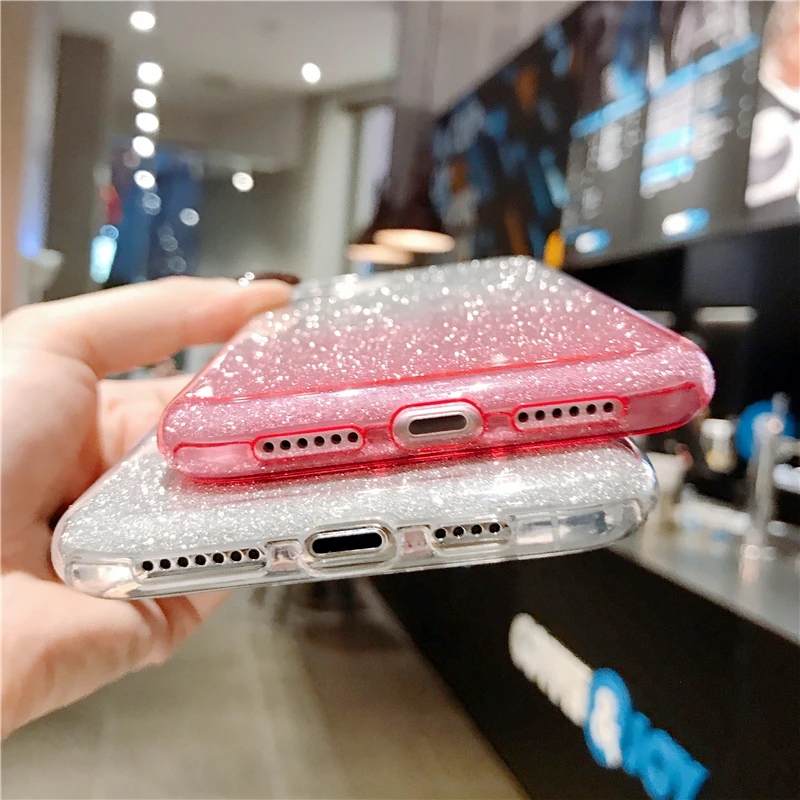 Милый градиентный Блестящий блестящий чехол для телефона iphone 8, 7, 6, 6s Plus, Желейный чехол для iphone 10 X, XR, XS, 11 Pro MAX, задняя крышка