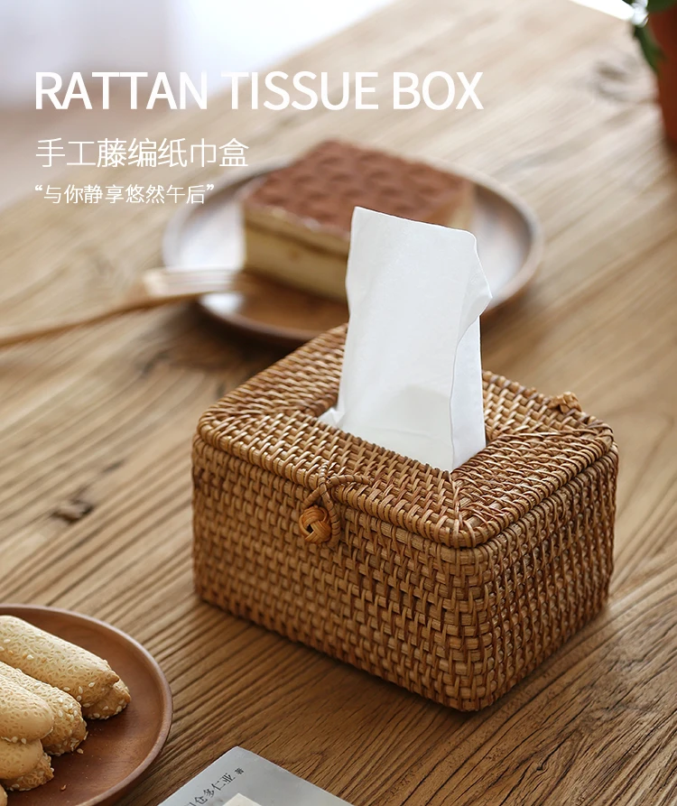Rattan Tissue Box Home Decoration Handmade Desktop Tissue Rattan Box For Barthroom Home Hotel And Office for tissue box