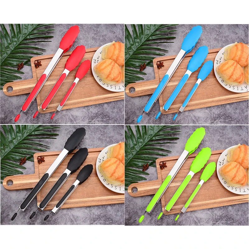 

3 Pairs Kitchen Food Tongs Heat-resistant Silicone Barbecue Salad Tongs Non-slip Serving Tongs Home Kitchen Accessories