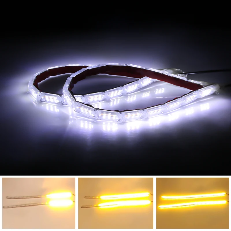 Levou luz de circulação diurna carro tira flexivel drl fluindo luz branca sinal de volta/ambar levou tira luzes farol do carro nevoeiro