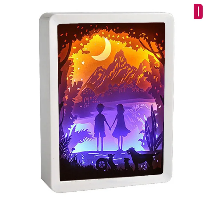Lâmpada de Papel Decoração para Casa Noite Padrão Pintura Mesa Sombra Caixa Quadro Festa Hogard 3d Led 7 Luzes noturnas