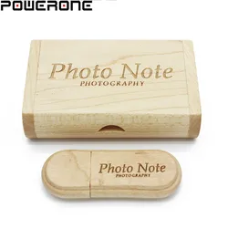 POWERONE – clé USB avec boîte en bois et logo personnalisable gratuitement, 16/32/64 go, lecteur Flash pour photographie, cadeaux 