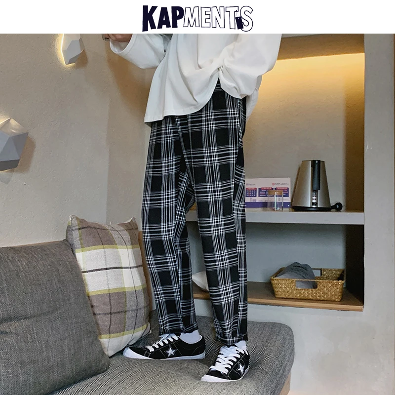 Casual Pants Men Streetwear Plaid Joggers Casual Straight Harem Korean Hip Hop Track Plus Size casual pants sports pants casual sports pants