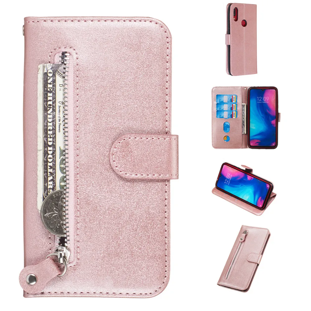 Для Xiaomi Redmi Note 7 8 Pro, с подставкой, однотонный, на молнии, кошелек, флип, кожаный чехол, для Redmi K20 Pro, с отделением для карт, деловой чехол