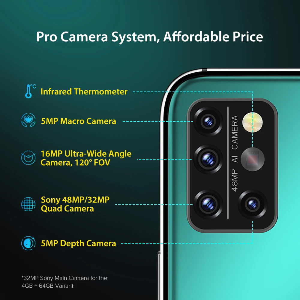 UMIDIGI A9 Pro Android Smartphone Unlocked 32/48MP Quad Camera 4GB 64GB 6GB 128GB Helio P60 6.3