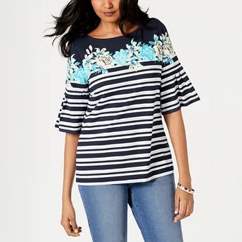 

maternity clothes Maternity Flare Sleeve Striped Print Nursing Top T-shirt For Breastfeeding ropa mujer одежда для беременных