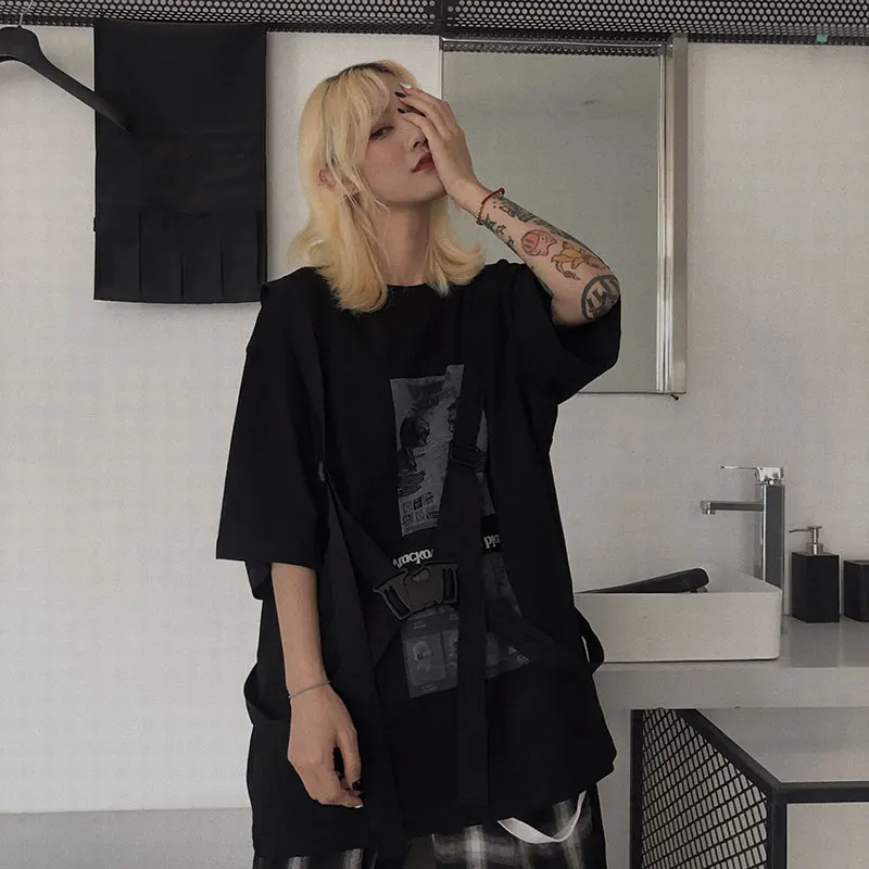 Woherb/уличная одежда Harajuku с круглым вырезом и длинным рукавом Женские футболки с принтом бандажные свободные BF Стильные топы Женская корейская мода 91481