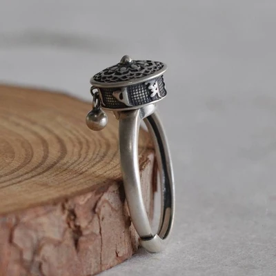 handmade 925% silver ring Buddhist six word mantra, retro om Ring+ lucky Amulet Ring