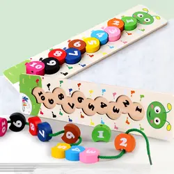 Деревянные обучающие игрушки для малышей Красочные цифры нарезание Монтессори Обучающие гусеницы цифровые бисерные Математические