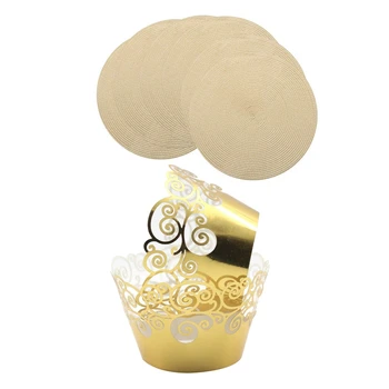 

Cupcake Wrappers 60 Filigree Artistic Bake Cake Paper Cups Little Vine Lace Liner Baking Cup Muffin Case Trays Gold & Indoor & R