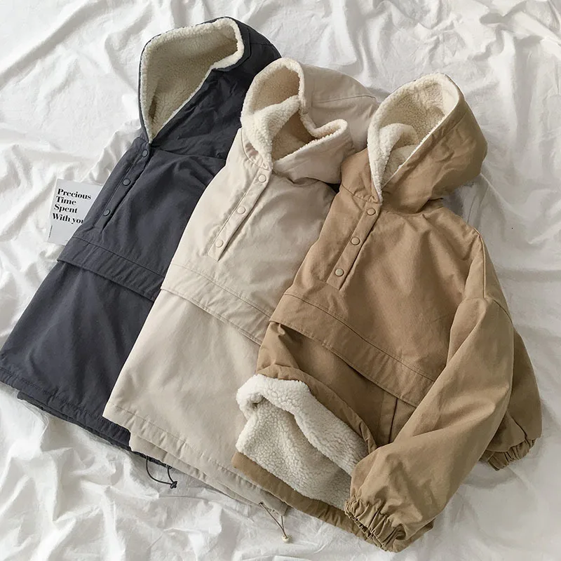 

Winter Spring Safari Style Loose Sweatshirt Women Harajuku Casual Khaki Gray Thickening Solid Jacket Female Fashion Loose Tops