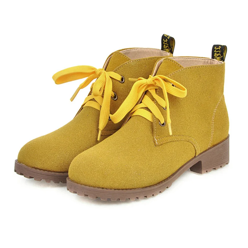 Женские ботинки на плоской подошве; мартинсы; женские резиновые ботильоны; цвет желтый, зеленый, синий; классическая дешевая обувь для стриптиза; сезон осень-зима - Цвет: Цвет: желтый