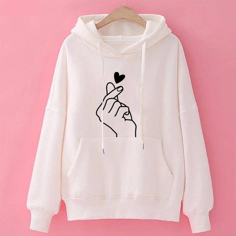 Женские толстовки повседневные Kpop Finger Heart Love, толстовки с капюшоном, модные женские пуловеры с длинным рукавом, пальто Bangtan