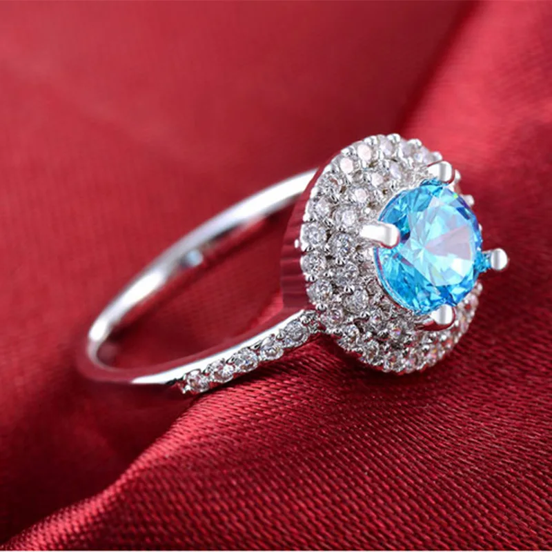 Jellystory Classic 925 Silver Ring For Women With Round Shape Sapphire Gemstone AAA Zircon Wedding Party Gift Size 6-10
