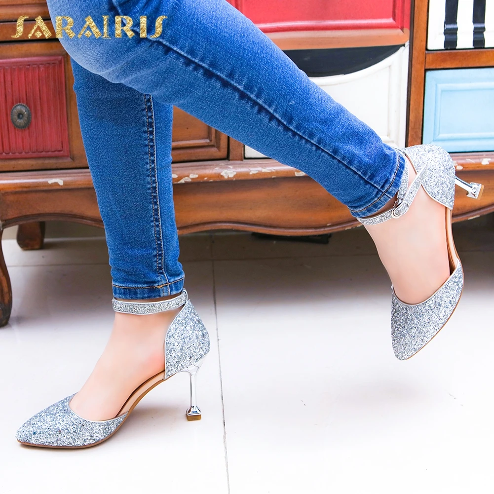 

Sarairis Hot Sale 2020 Large Size 45 Thin High Heels Summer Sandals Woman Shoes Buckle Strap Party Shoes Women Sandals