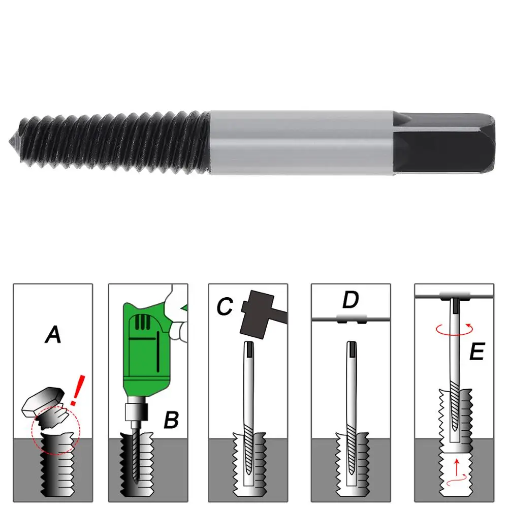 Extractores de tornillos de 5 piezas, juego de guía de brocas centrales, removedor de pernos dañados rotos, vástago hexagonal y llave inglesa, velocidad de extracción, juego fácil