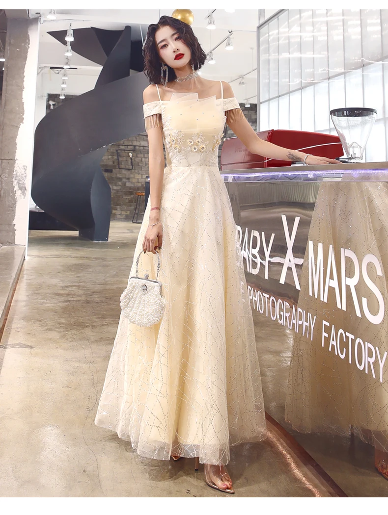 Robe De Soiree элегантные вечерние платья цвета шампанского с вышивкой бисером Длинные вечерние платья для выпускного вечера