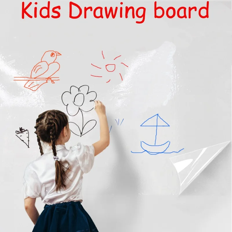 Tablero de dibujo autoadhesivo transparente, pegatina de pared de película transparente para escritorio, reunión y escritura, para chico