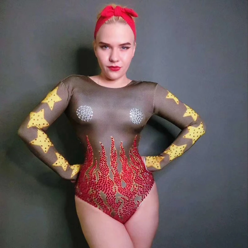 Jumpsuit Комбинезон женский комбинезон для ночного клуба танцевальный костюм вечерние одежда в стиле рейв со стразами с длинным рукавом певцы сценический костюм VDB1001 - Цвет: Jumpsuit