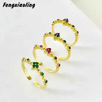 

Fengxiaoling 2020 New Light Luxury Cubic Zirconia Silver Ring 925 Sterling Silver Multicolor Triangle Ring Cute/romantic Jewelry