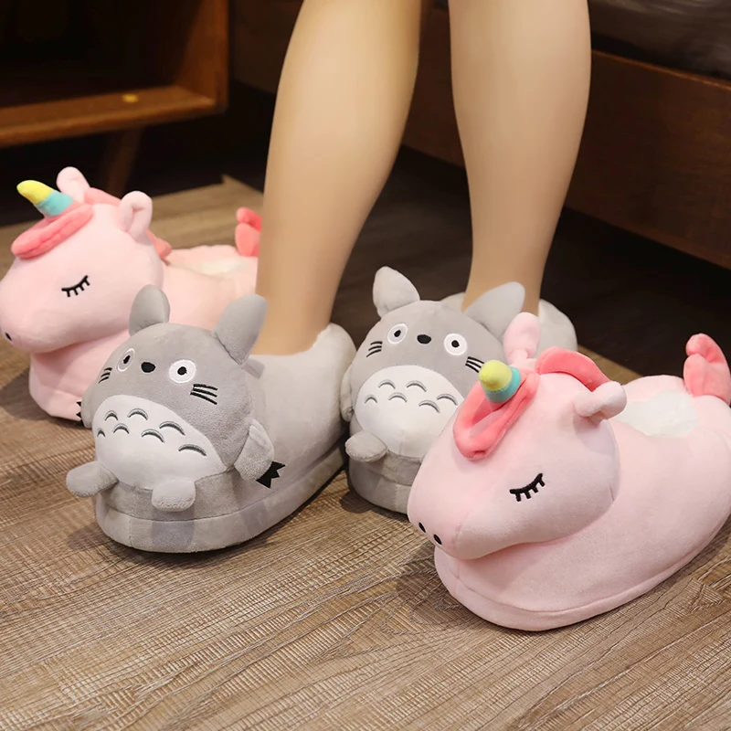 Zapatillas de talla única para hombre y mujer, juguetes de interior, dinosaurio, unicornio, husky, Totoro, para casa, cálidas, de invierno, 6 a 10,5