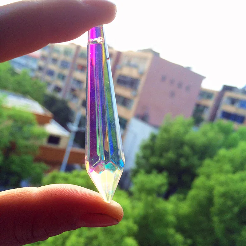 50pcs 55mm AB Color Crystal Glass Icicle U-drops (Free Rings ) Crystal Chanderlier Prisms Cake Topper Decor
