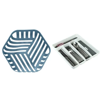 

Large Gray Silverware Tray Fork Collection Container 5 Compartments with 4 Pcs Kitchen Storage Baskets