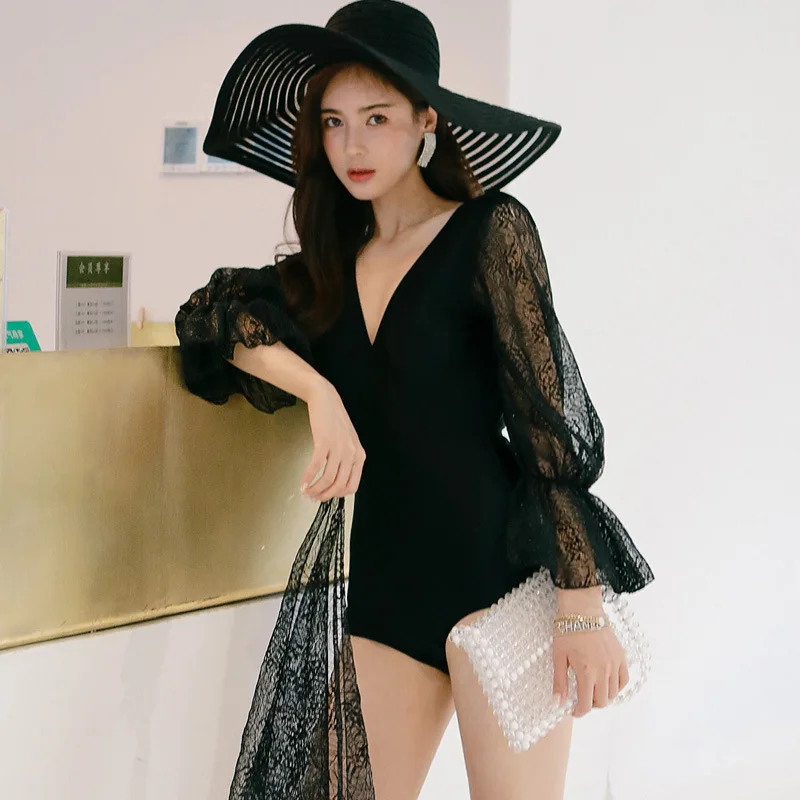 

Bathing Suit Women's Dress-Two-Piece Set Small Bust Gathering Belly Covering Slimming Conservative-Plus-sized South Korea Bubble