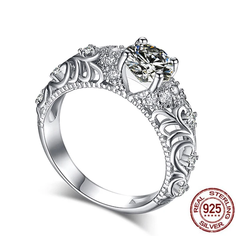 0.8ct 6 0 мм EF Круглый покрытием 18-ти каратным белым золотом 925 серебряное