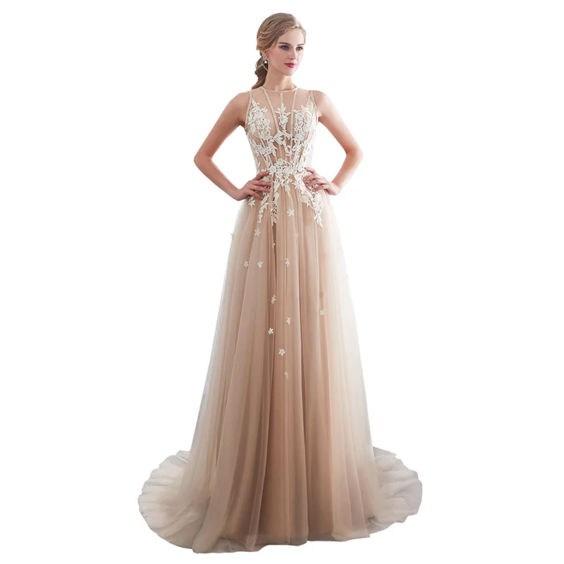 

Sexy Lace Champagne Evening Dress Long Prom Party Dresses Custom Made Plus Size Formal Dress Women Elegant Gala Gown Event Dress
