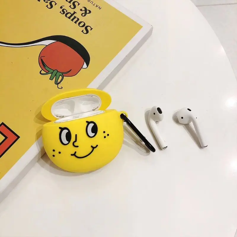 Желтый смайлик защитный чехол силиконовый чехол с карабином для Airpods 1/2