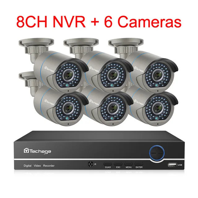 Techage 8CH h.265 1080P POE AI Камера система NVR 2-полосная Аудио Открытый Водонепроницаемый безопасности CCTV IP Камера системы видеонаблюдения - Цвет: 8CH NVR 6 Cameras