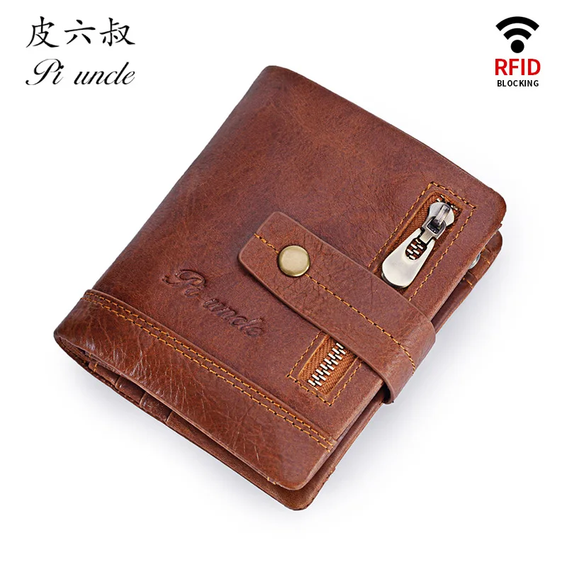 

PI UNCLE 100% Genuine Cow Leather Wallet Men Coin Purse Male Money Bag Quality Designer Small Mini Wallet Pocket Fashion Hasp
