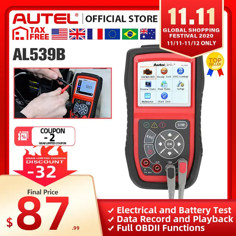 Autel AL539B OBD2 Scanner Code Reader Battery
