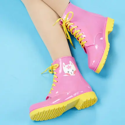 Pink n Yellow DRIPDROP Кроссовки на шнуровке Женские Кроссовки Водонепроницаемые резиновые ПВХ - Цвет: Pink n Yellow