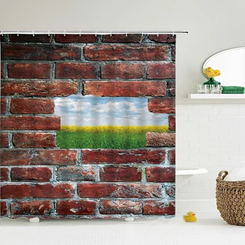 

Rustic Red brick wall Shower Curtain Set，Retro old Modern Personality Bath Curtain Bathroom Waterproof Polyester Fabric Mat