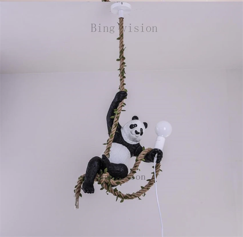 Креативная полимерная подвеска панды светильник s Лофт промышленный кухонный светильник закрепленный пеньковой веревкой подвесной светильник для ресторана домашний Декор Светильник