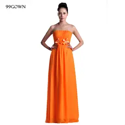 99GOWN свадебное платье гость 2019 Простые оранжевые длинные гофрированные шифоновые платья подружки невесты свадебное платье с открытыми