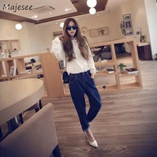 Джинсы женские свободные джинсовые шаровары женские s брюки повседневные Длинные Простые корейские стильные универсальные с высокой талией студенческие женские шикарные модные