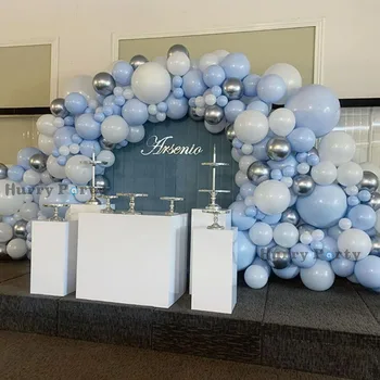 

152pcs Blue White Macaron Balloon Garland Arch Kit Metallic Silver Balloons Baby Shower Happy Birthday Party Decoration Supplies