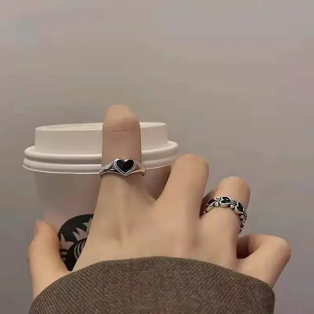2Pcs Heart Magnet Couple Rings Punk Cuban Chain Charm Paired Rings For Lp Lovers Friend Adjustable Jewelry Party Gift Trend New Style 28