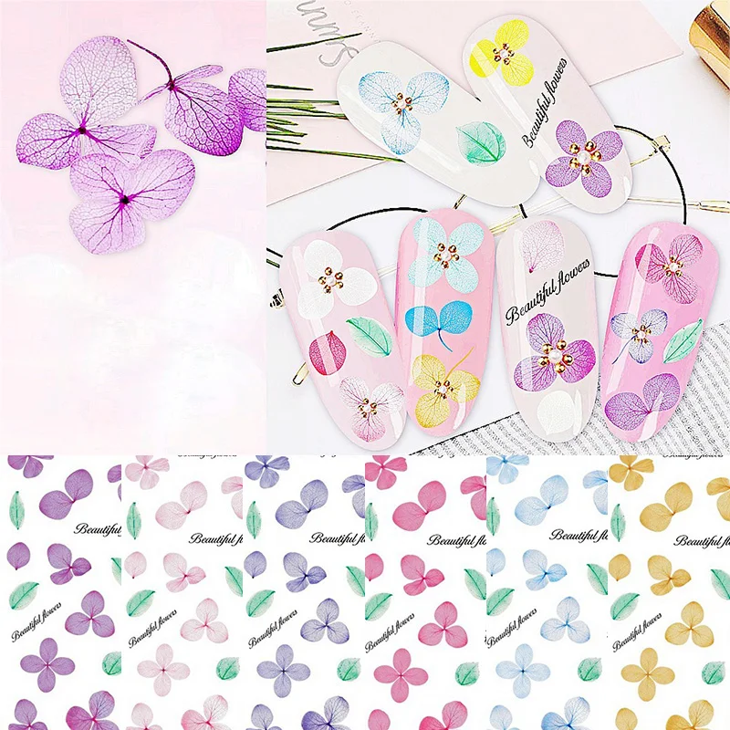 Сушеные цветы лист 3D наклейки для ногтей натуральный цветочный 6 узоров красочный дизайн переводные наклейки Красота ногтей художественные украшения сделай сам